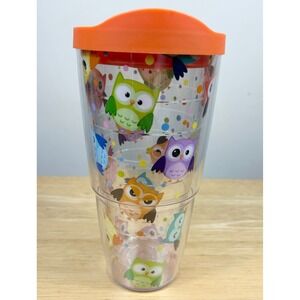 Tervis Tumbler Whimsical Owl Print Travel Cup 24oz Orange Lid Owl Lover USA